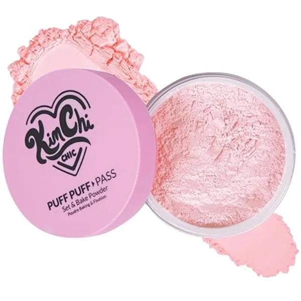 KimChiChic Beauty Puff Puff Pass Set and Bake Setting Powder for Makeup, Extra Fluffy Loose Face Powder Poof, Soft Natural Face Makeup for Uneven Skin Tone