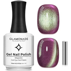 Glamonade Cat Eye Gel Nail Polish 15ml lce Glass Holographic Sparkly Shimmer Translucent Sheer Jelly Glitter Reflective Cat Eye Effect With Magnet Salon DIY Crystal Nail Art