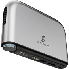 PocketCloud Dock & Portable NAS – M.2 NVMe & SD Slots, 2.5GbE Ethernet, PD Charging, USB-A Ports, Modular SSD Storage, Smart Cooling, One-Click Backup, Wi-Fi 6, LCD Display, App Control, Dual Batteries (Diskless)