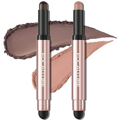 FOCALLURE 2PCS No Crease Eyeshadow Stick,Shimmer and Matte Cream Eyeshadow Pencil Crayon,Long Lasting Waterproof Eye Brightener Stick With Blending Brush