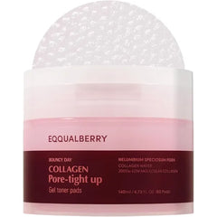 EQQUALBERRY Collagen Toner Pads Brightening Korean Jelly Pad with Deep Absorption Collagen, Hydrating & Glow Boosting Formula, 4.73 FL.OZ. (140ml) / 60 Pads