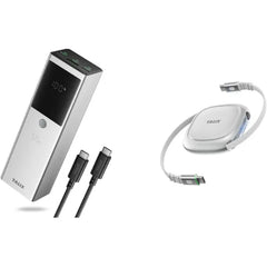 TALIX Fast Charging Power Bank Bundle, 125W 12800mAh Laptop Battery Pack with 240W USB-C Retractable Cable, 3-Port PD Charger for MacBook iPhone 17 Samsung Lenovo Travel