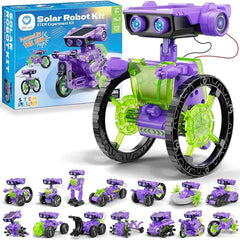 Sillbird Solar Robot Building Kit STEM Gift for Boys Aged 8-13, 15 in 1 DIY Science Educational Robotic Toy for Kids Teens Birthday, Powered by the Sun or Battery with 212 Pieces