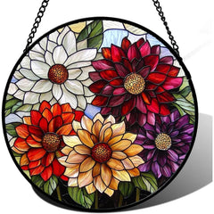 AMDERVEN Pink Rose Stained Glass Window Hanging Suncatcher Gifts for Women 6.3