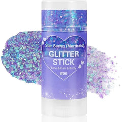 Mysense Carnival White Body Glitter Stick,Face Hair Glitter Gel for Women Kids,Sparkling Mermaid Sequins Chunky Glitter Face Paint Makeup,Singer Concert Outfit Festival Rave Accessories