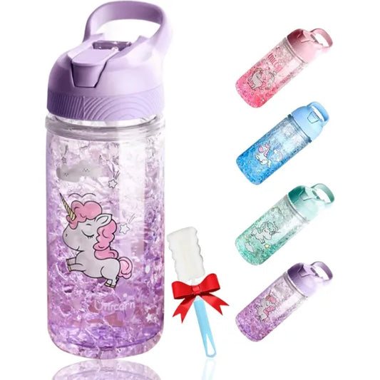 OOTD Unicorn Water Bottle for Girls, Cute Girl's Bottles for School, Unicorn Water Bottle with Straw and Safety lock, 400ML/13.5oz Kids Water-Bottles for School's Kids Girlss