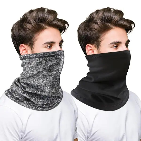 QUANFENG QF Neck Gaiter 2Pcs Breathable Winter Neck Warmer for Skiing, Fishing, Hiking – Black / Grey