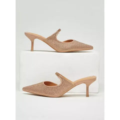 MAX FASHION Embellished Pointed Toe Mules with Stiletto Heels-Gold