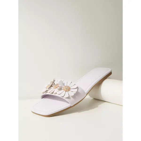 MAX FASHION Floral Embellished Slip-On Flat Sandals-Purple