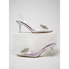 MAX FASHION Embellished Slingback Mule Sandals with Stiletto Heels-Silver