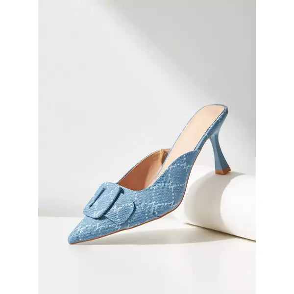 MAX FASHION Textured Slip-On Shoes with Stiletto Heels-Blue