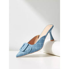 MAX FASHION Textured Slip-On Shoes with Stiletto Heels-Blue