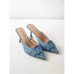 MAX FASHION Textured Slip-On Shoes with Stiletto Heels-Blue