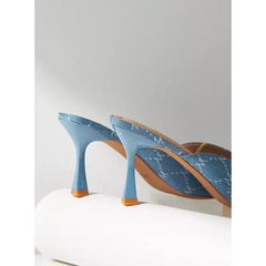 MAX FASHION Textured Slip-On Shoes with Stiletto Heels-Blue