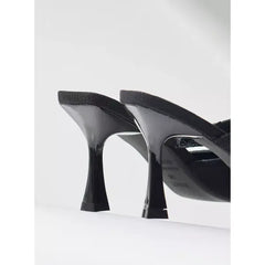 MAX FASHION Embellished Slip-On Pointed Toe Sandals with Stiletto Heels-Black