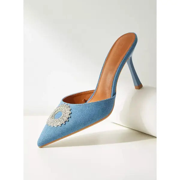 MAX FASHION Accent Detail Slip-On Sandals with Stiletto Heels-Blue