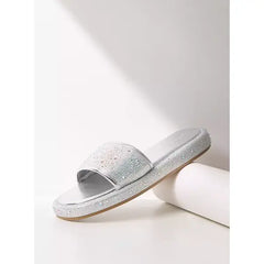 MAX FASHION Embellished Slip-On Flat form Sandals-Silver