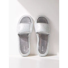 MAX FASHION Embellished Slip-On Flat form Sandals-Silver