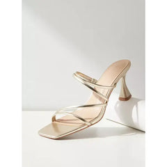 MAX FASHION Textured Slip-On Sandals with Flared Heels