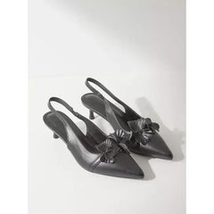 MAX FASHION Floral Detail Slingback Kitten Heel Shoes-Black