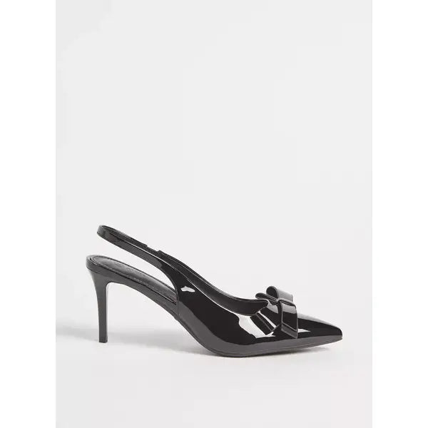 MAX FASHION Bow Accent Slingback Slip-On Sandals with Stiletto Heels-Black