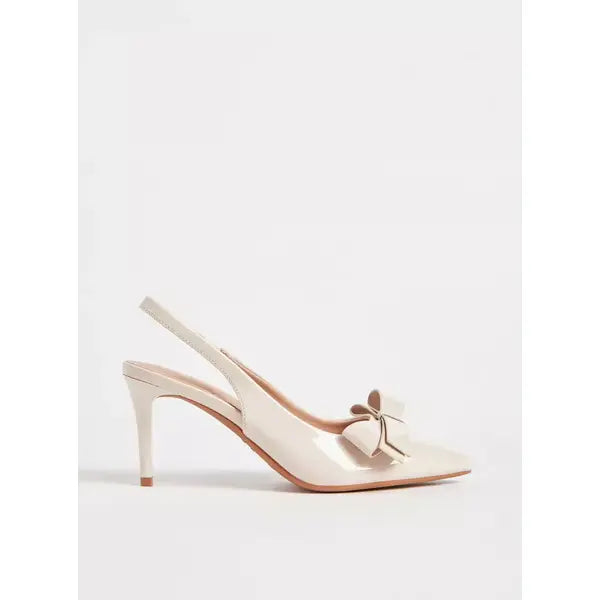MAX FASHION Bow Accent Slingback Slip-On Sandals with Stiletto Heels-white