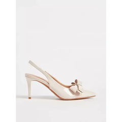 MAX FASHION Bow Accent Slingback Slip-On Sandals with Stiletto Heels-white