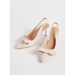 MAX FASHION Bow Accent Slingback Slip-On Sandals with Stiletto Heels-white