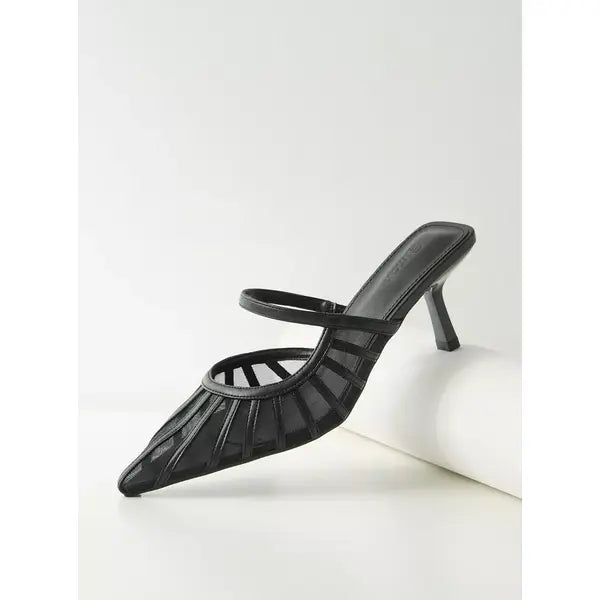 MAX FASHION Panelled Mules with Kitten Heel-Black