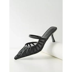 MAX FASHION Panelled Mules with Kitten Heel-Black