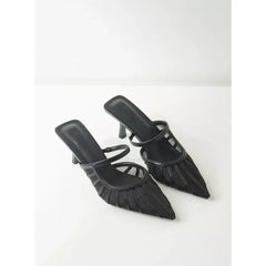 MAX FASHION Panelled Mules with Kitten Heel-Black