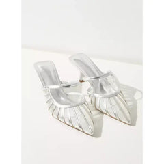 MAX FASHION Panelled Mules with Kitten Heel-Silver