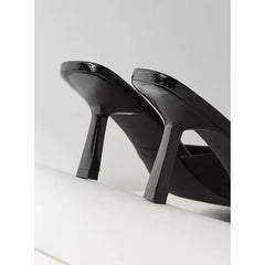 MAX FASHION Textured Slip-On Sandals with Stiletto Heels-Black
