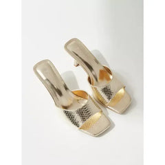 MAX FASHION Textured Slip-On Sandals with Stiletto Heels-Gold