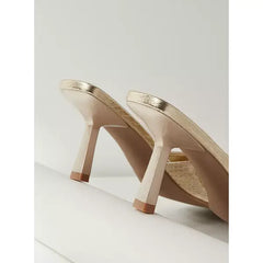 MAX FASHION Textured Slip-On Sandals with Stiletto Heels-Gold