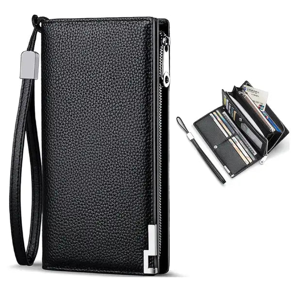 Bevtee RFID Wallet for Men - Long Leather Bifold Credit Card Holder with Zipper