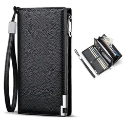 Bevtee RFID Wallet for Men - Long Leather Bifold Credit Card Holder with Zipper