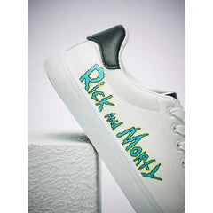 Rick and Morty Print Sneakers with Lace-Up Closure white