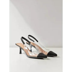 MAX FASHION Panelled Slip-On Shoes with Stiletto Heels-Black