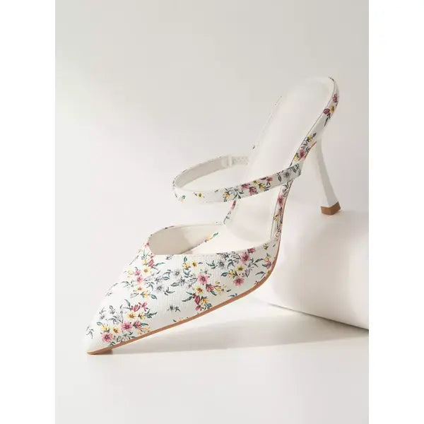 MAX FASHION Floral Print Slip-On Mules with Stiletto Heels-Multicolour