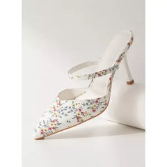 MAX FASHION Floral Print Slip-On Mules with Stiletto Heels-Multicolour