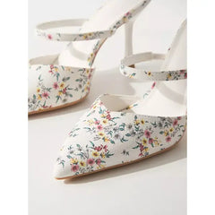 MAX FASHION Floral Print Slip-On Mules with Stiletto Heels-Multicolour