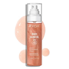 KYDA Body Glow Oil, SPF 45 Broad Spectrum, Sunscreen Body Oil with Gold Mica, Moisturizing Coconuts Summer Sunscreen, Water Resistant Glow Skin Moisturizer, 3.38 fl oz