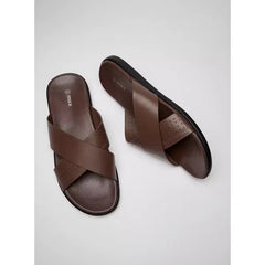 Solid Slip-On Cross Strap Sandals