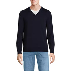 Lands' End Big & Tall Fine Gauge Cotton V Neck Sweater