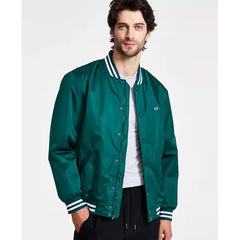 Men's Classic Logo Striped-Trim Varsity Jacket