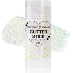 Mysense Carnival White Body Glitter Stick,Face Hair Glitter Gel for Women Kids,Sparkling Mermaid Sequins Chunky Glitter Face Paint Makeup,Singer Concert Outfit Festival Rave Accessories