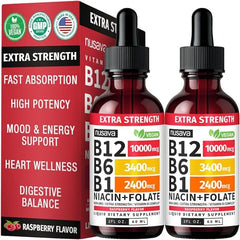 NUSAVA Vitamin B12 and B6 Liquid Drops, B12 Sublingual Vitamin B Complex B 12 Vitamin 5000mcg B12 Methylcobalamin for Energy, Brain, Heart Support with 27,200 mcg  Pack ok 2.