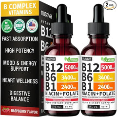 NUSAVA Vitamin B12 and B6 Liquid Drops, B12 Sublingual Vitamin B Complex B 12 Vitamin 5000mcg B12 Methylcobalamin for Energy, Brain, Heart Support with 27,200 mcg  Pack ok 2.