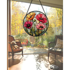 AMDERVEN Pink Rose Stained Glass Window Hanging Suncatcher Gifts for Women 6.3